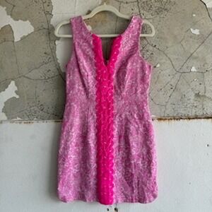 Lilly Pulitzer Mini Dress Sleeveless Pink Jacquard Preppy Coquette Resort Summer